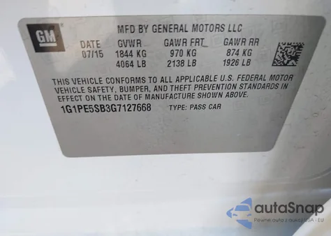 2016 Chevrolet Cruze Limited 1Lt Auto from USA, damaged, VIN 1G1PE5SB3G7127668